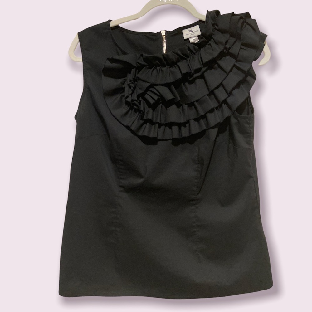 Worthington Woman Black Ruffle Sleeveless blouse. Size M